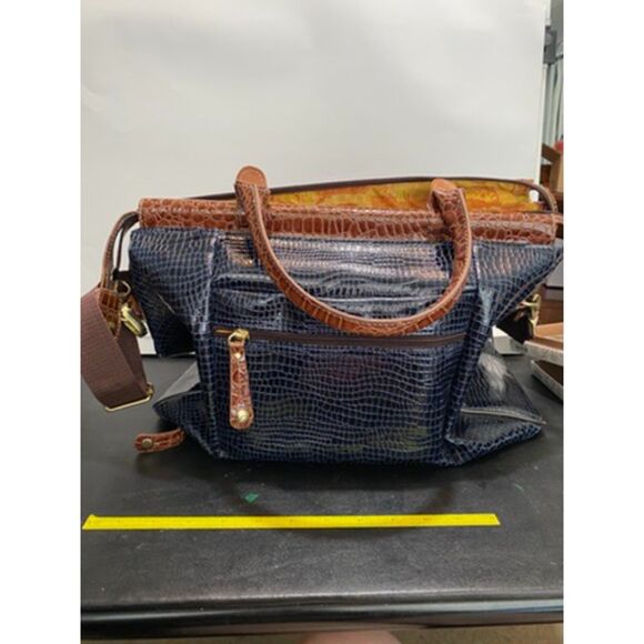 Samantha Brown Blue and Brown Croc Embossed Traveler Overnight Carrier Tote Bag - Picture 2 of 9